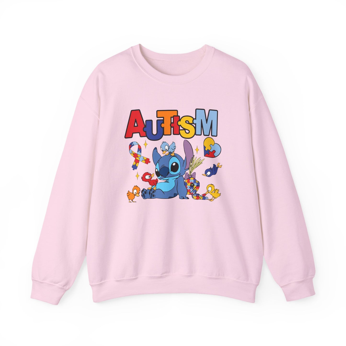 Autism Awareness Crewneck Sweatshirt — Colorful Puzzle Ribbon Stitch-Inspired Design