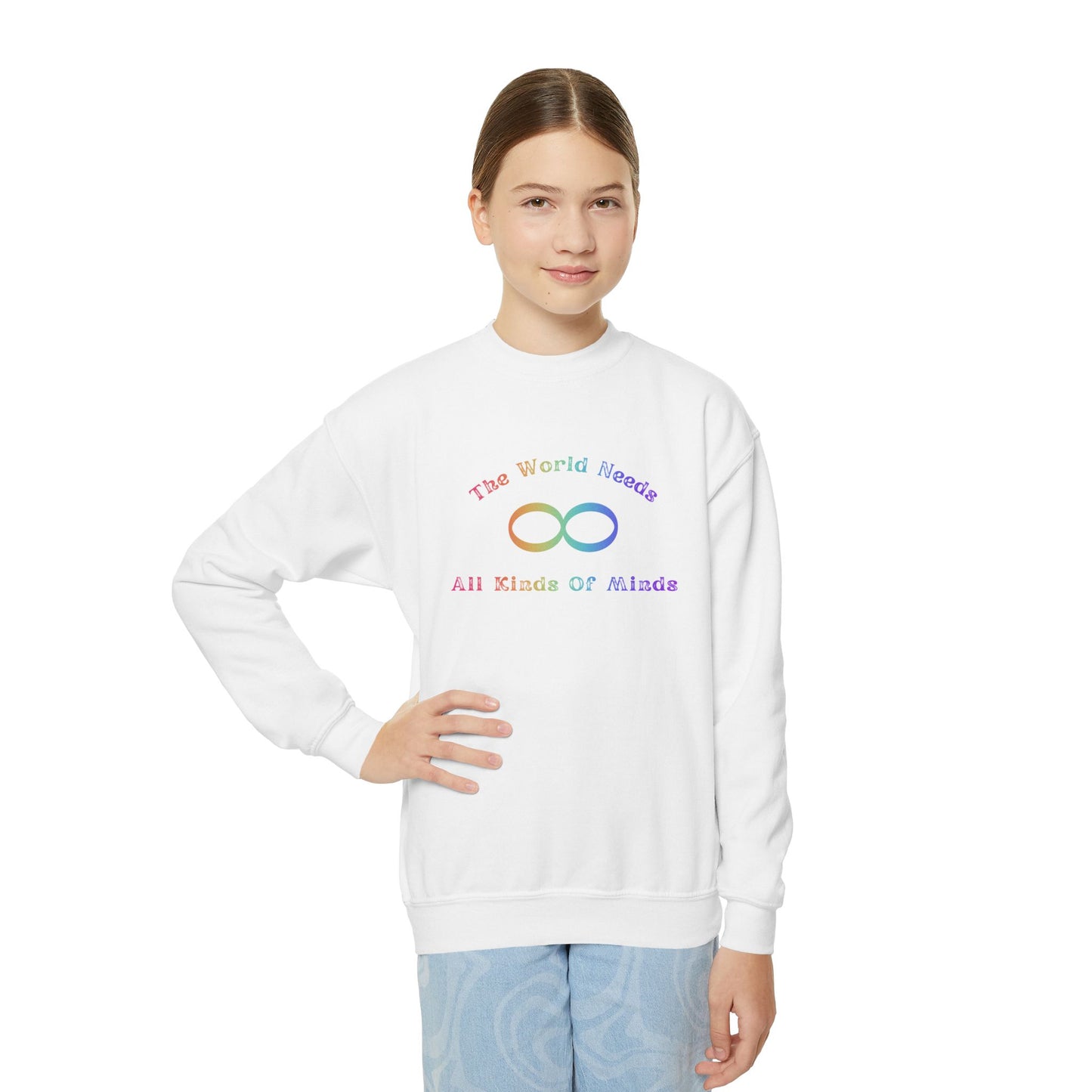 Colorful Youth Crewneck Sweatshirt - 'The World Needs All Kinds of Minds'