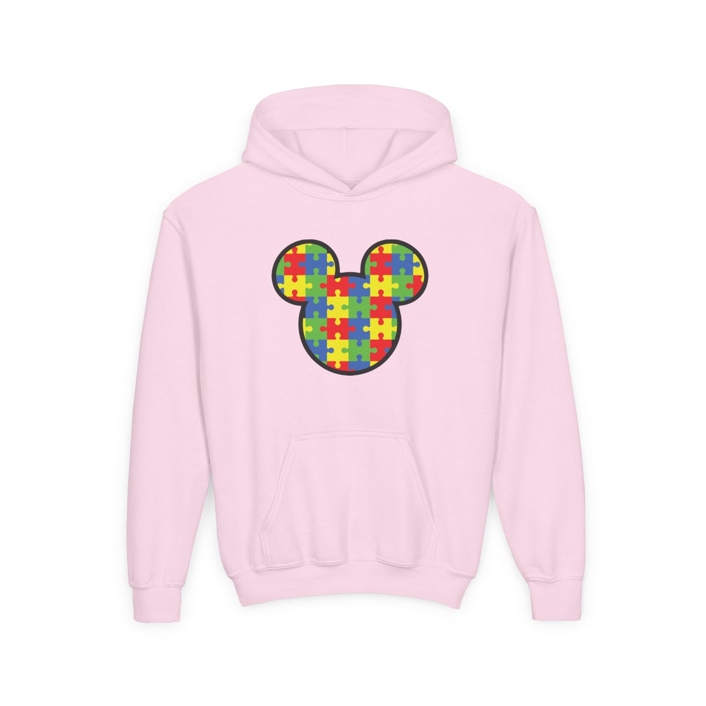 Colorful Puzzle Mickey Mouse Youth Hoodie - Perfect for Autism Awareness
