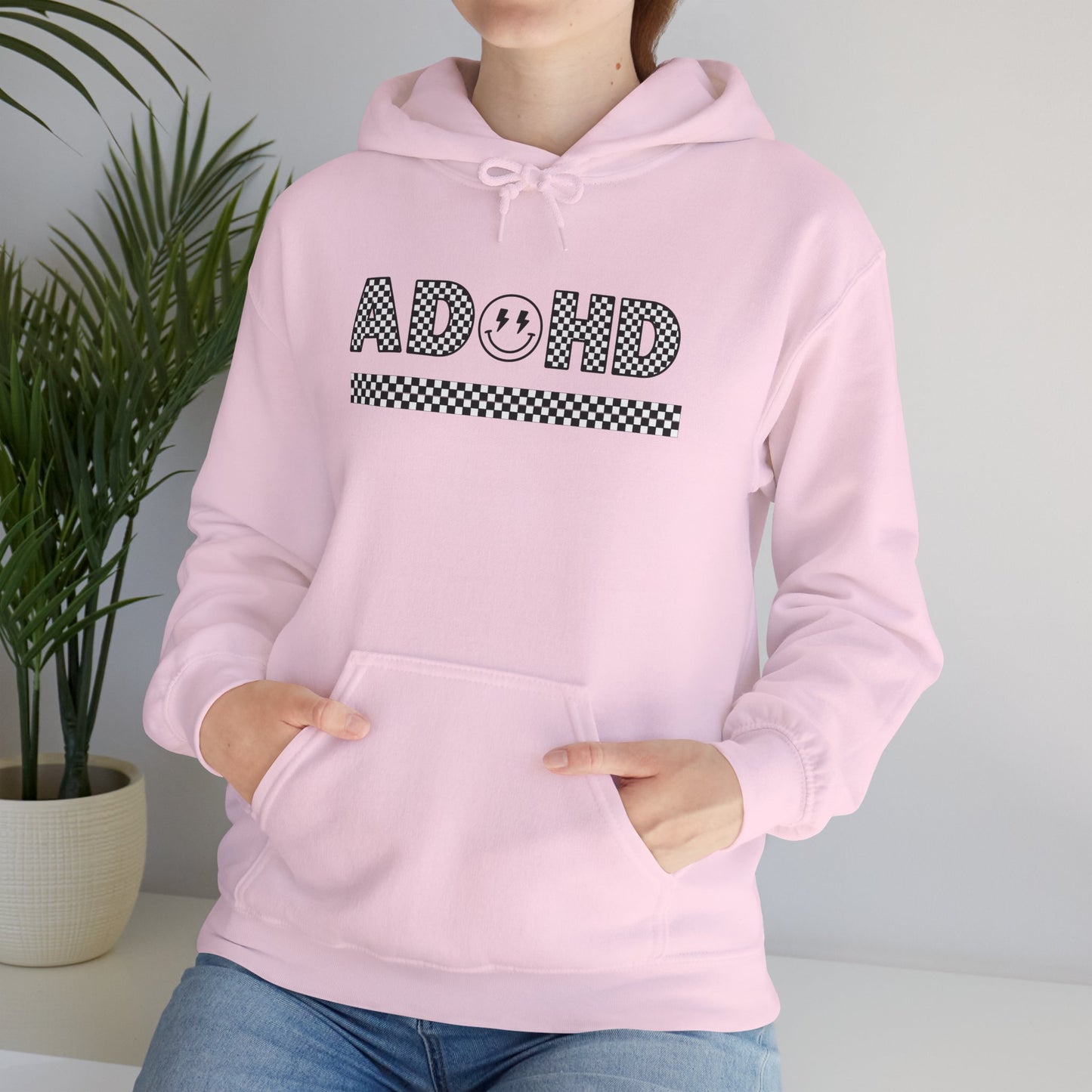 ADHD Smile Checkerboard Hoodie — Retro Graphic ADHD Awareness Pullover