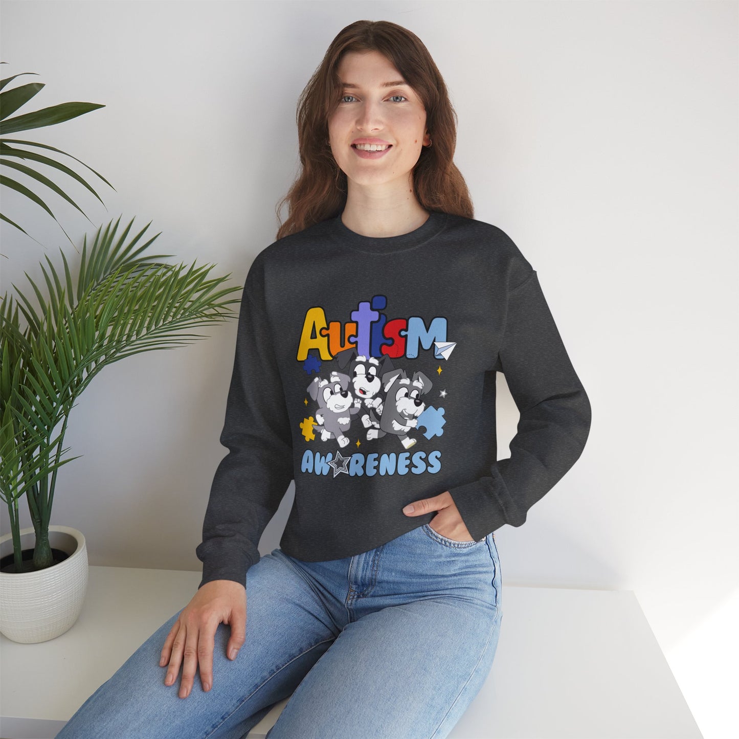 Autism Awareness Crewneck Sweatshirt – Colorful Puzzle Piece Design