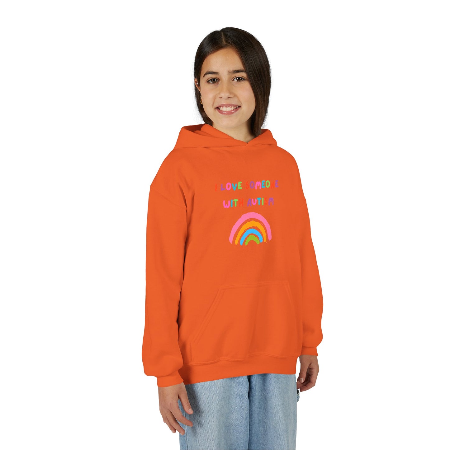 Youth Hoodie — "I Love Someone With Autism" Rainbow Support Sweatshirt