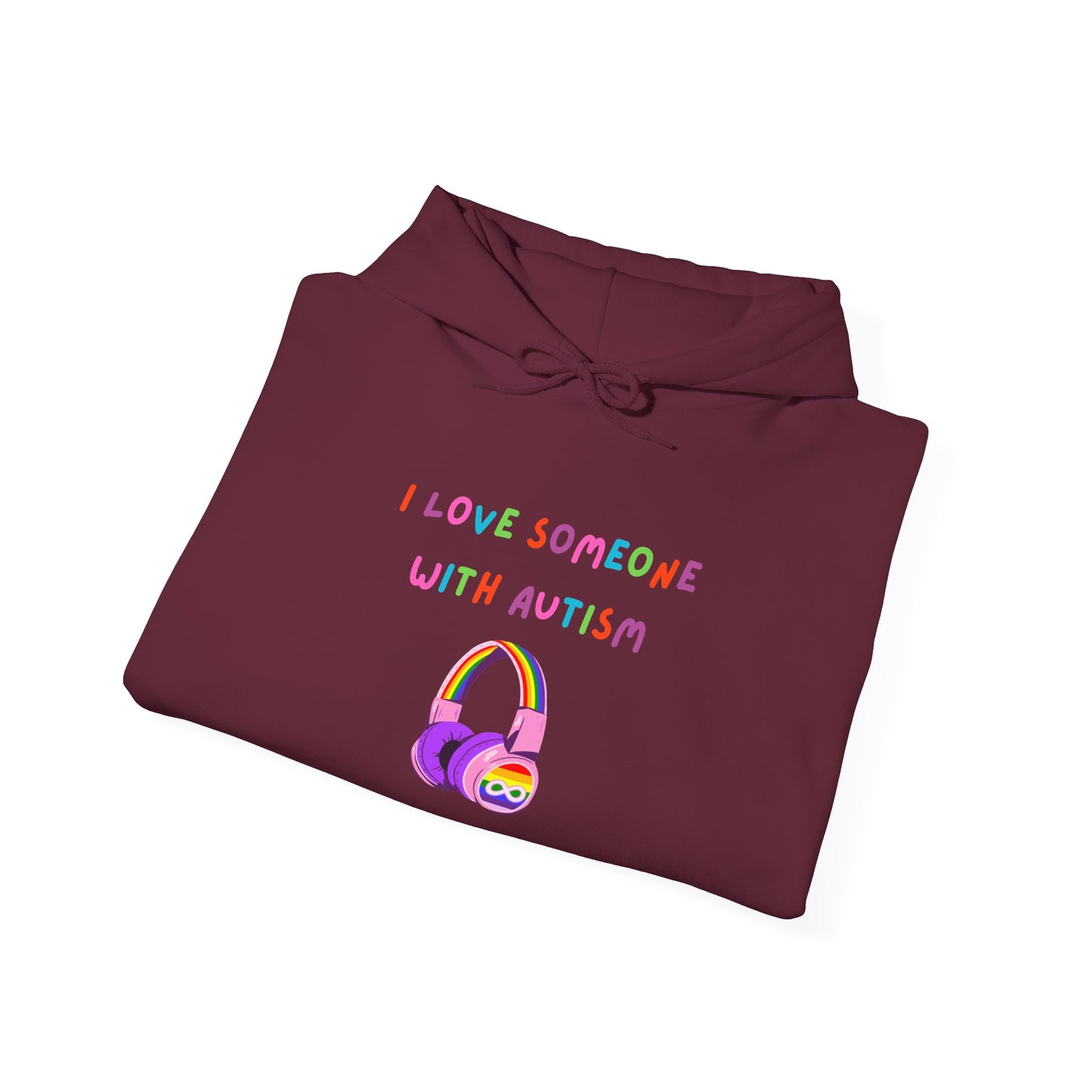 Autism Support Hoodie — "I Love Someone With Autism" Colorful Headphones Design