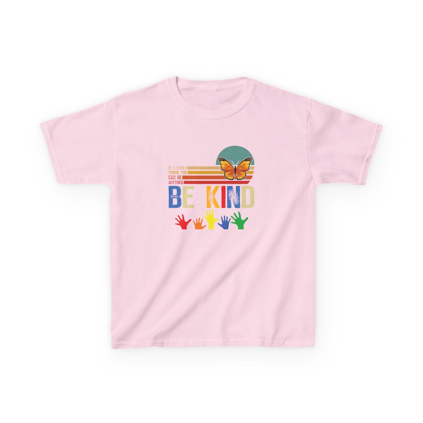 Be Kind Kids Heavy Cotton Tee - Colorful Butterfly Design