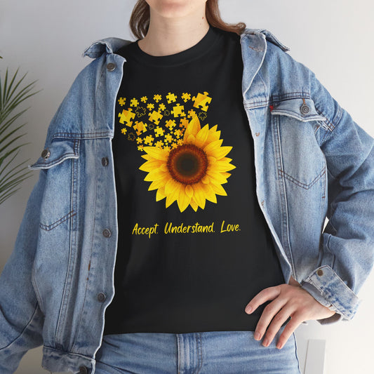 Sunflower Love Unisex Heavy Cotton Tee - Accept Understand Love Shirt