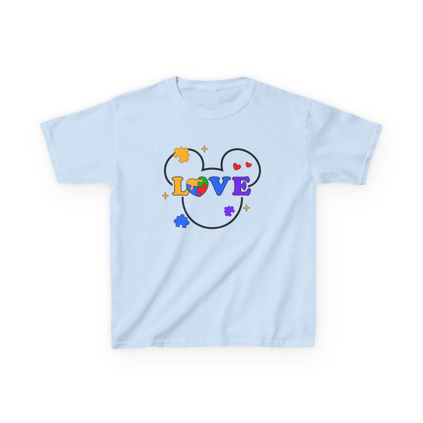 Kids Tee — Colorful Puzzle Heart "LOVE" Autism Awareness Shirt