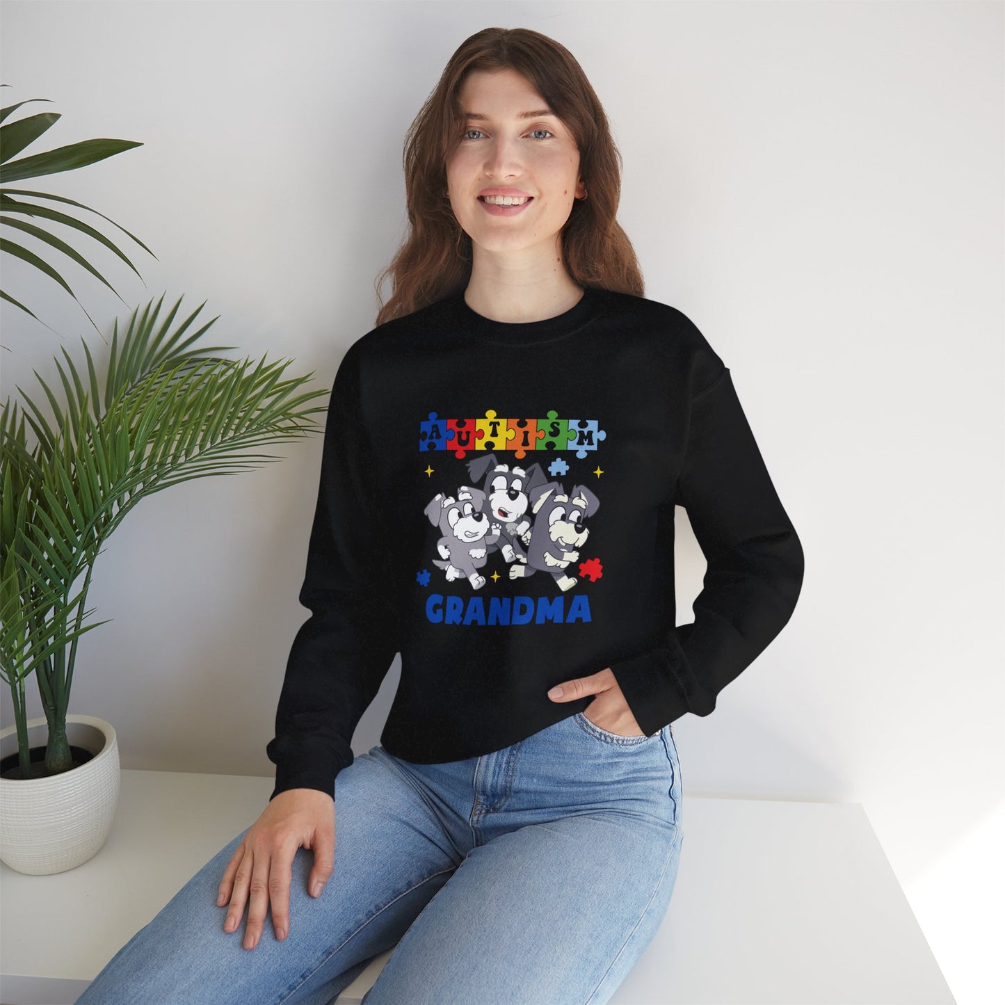 Autism Awareness Grandma Sweatshirt – Puzzle Paw Print Design