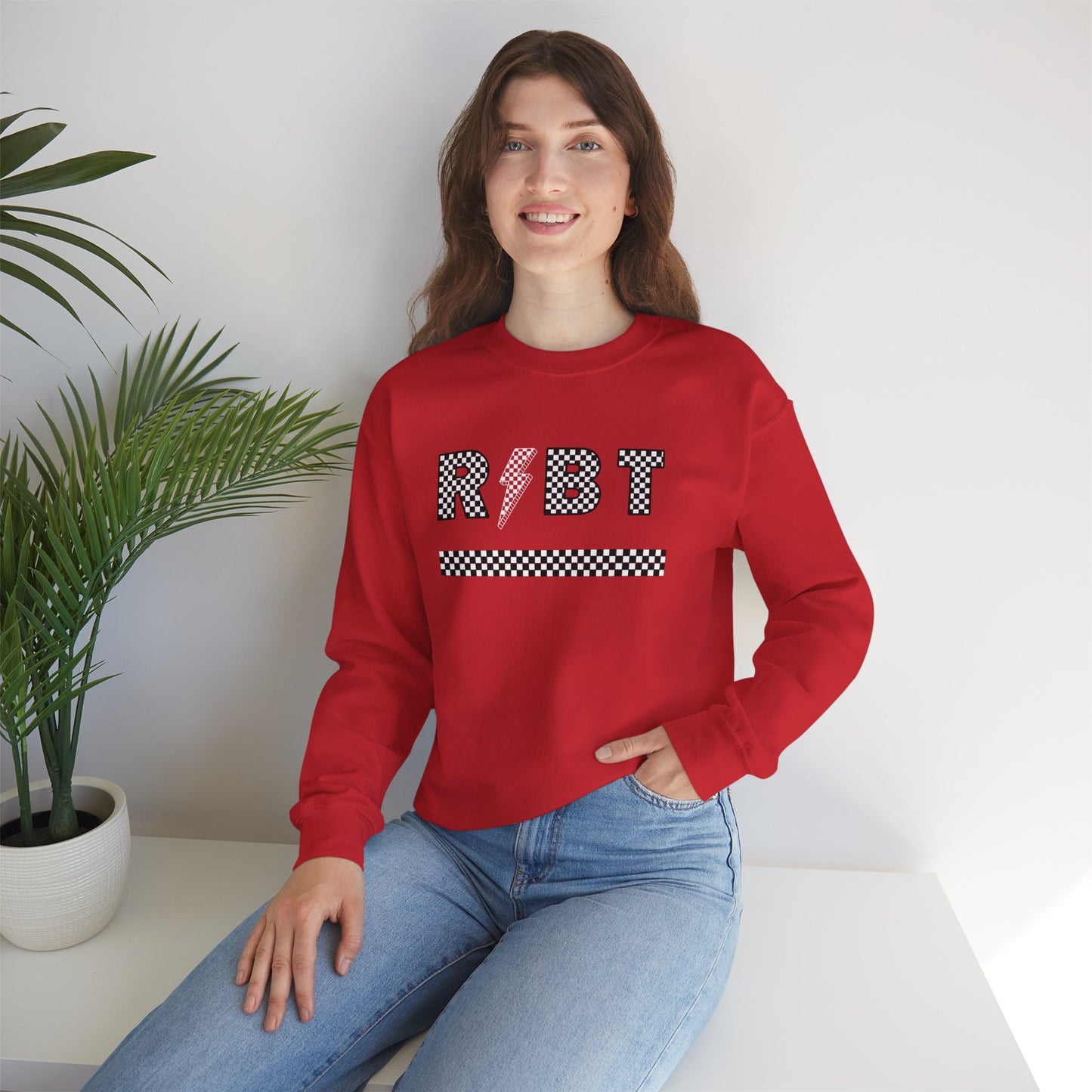 RBT Lightening Bolt Checkered Crewneck Sweatshirt