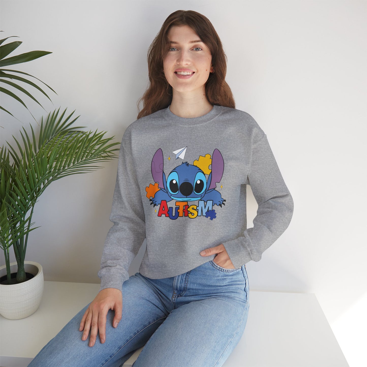 Autism Awareness Crewneck Sweatshirt — Colorful Puzzle Design