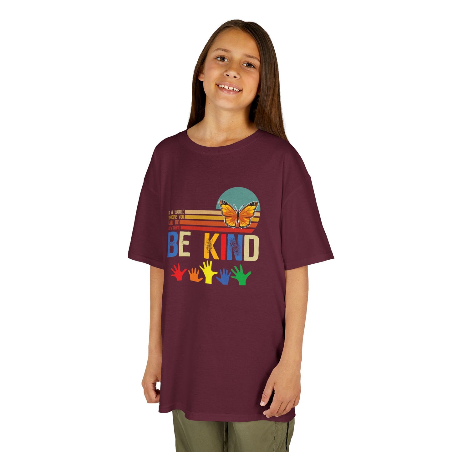 Be Kind Kids Heavy Cotton Tee - Colorful Butterfly Design