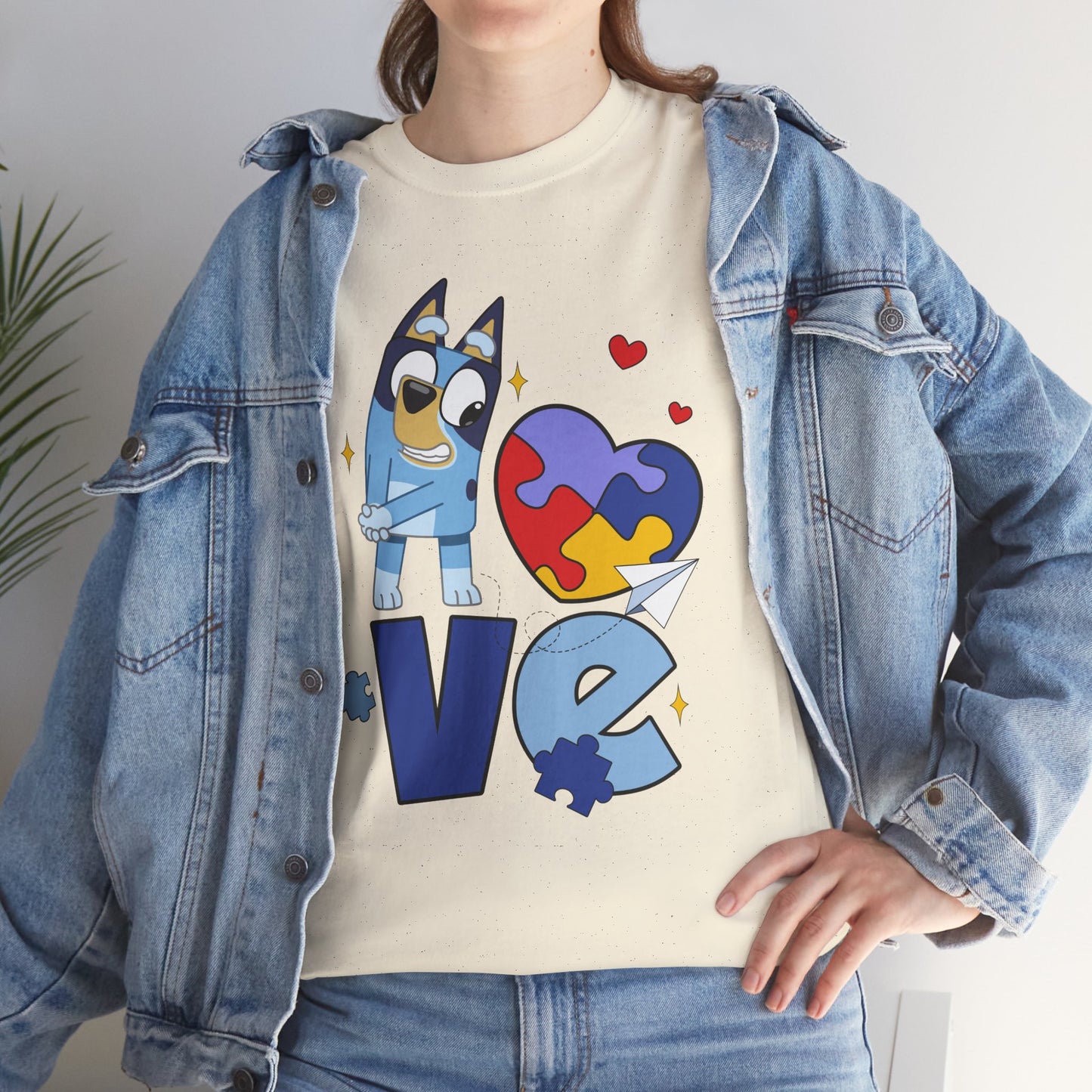 Autism Awareness Love Tee - Puzzle Heart & Cartoon Character T-Shirt
