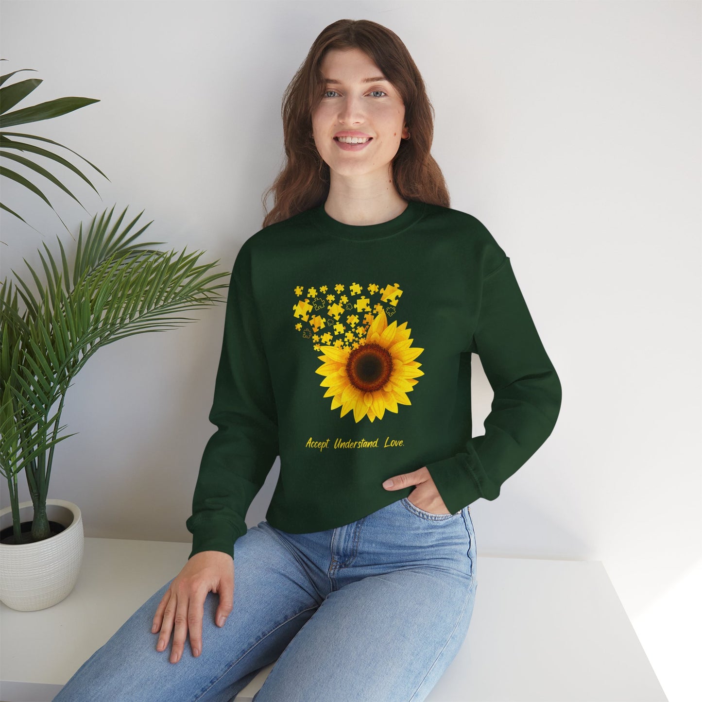 Sunflower Floral Crewneck Sweatshirt — Bright Yellow Sunflower Design