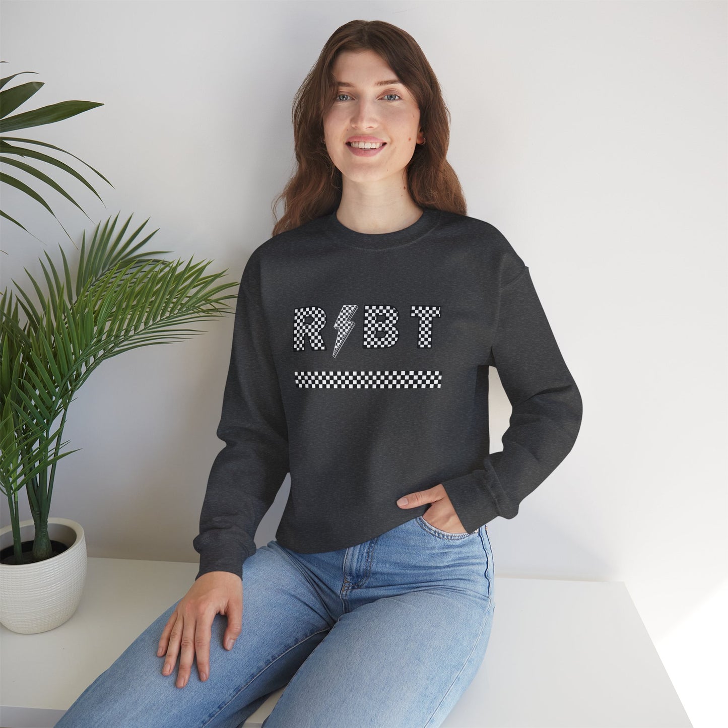 RBT Lightening Bolt Checkered Crewneck Sweatshirt