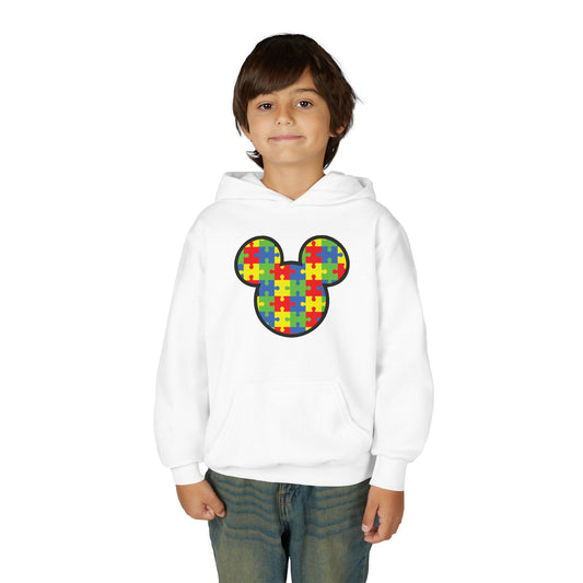 Colorful Puzzle Mickey Mouse Youth Hoodie - Perfect for Autism Awareness