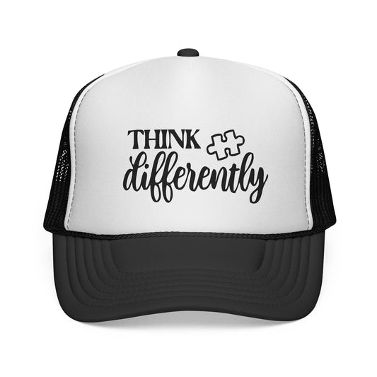 Think Differently Trucker Hat — Inspirational Puzzle Piece Cap