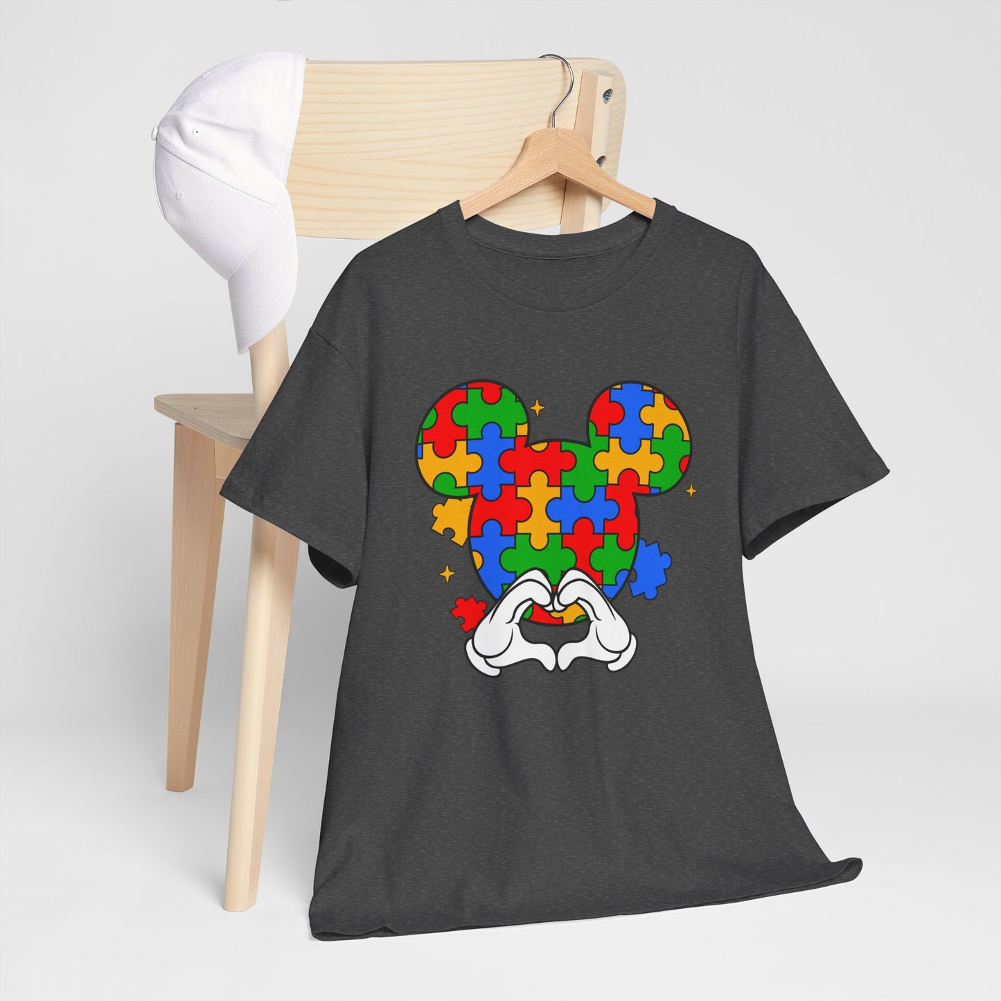 Autism Puzzle Mickey Ears T-Shirt — Colorful Puzzle Piece Heart Tee